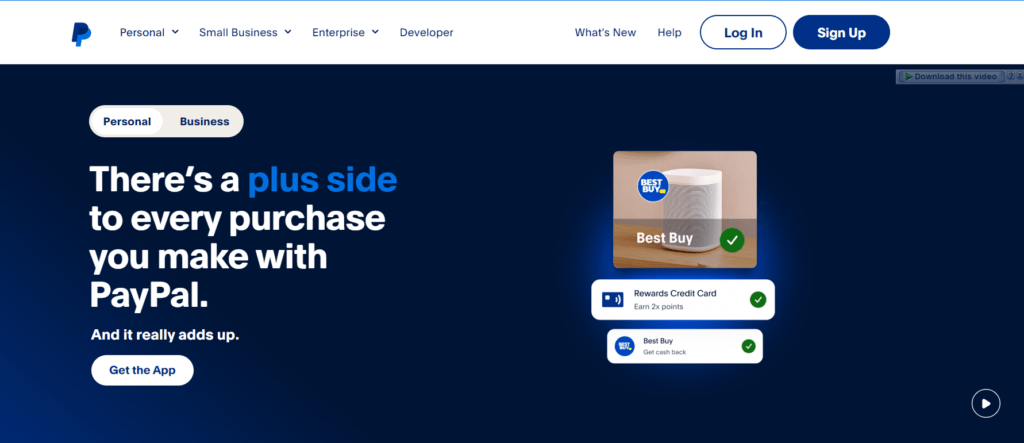 PayPal business homepage screenshot