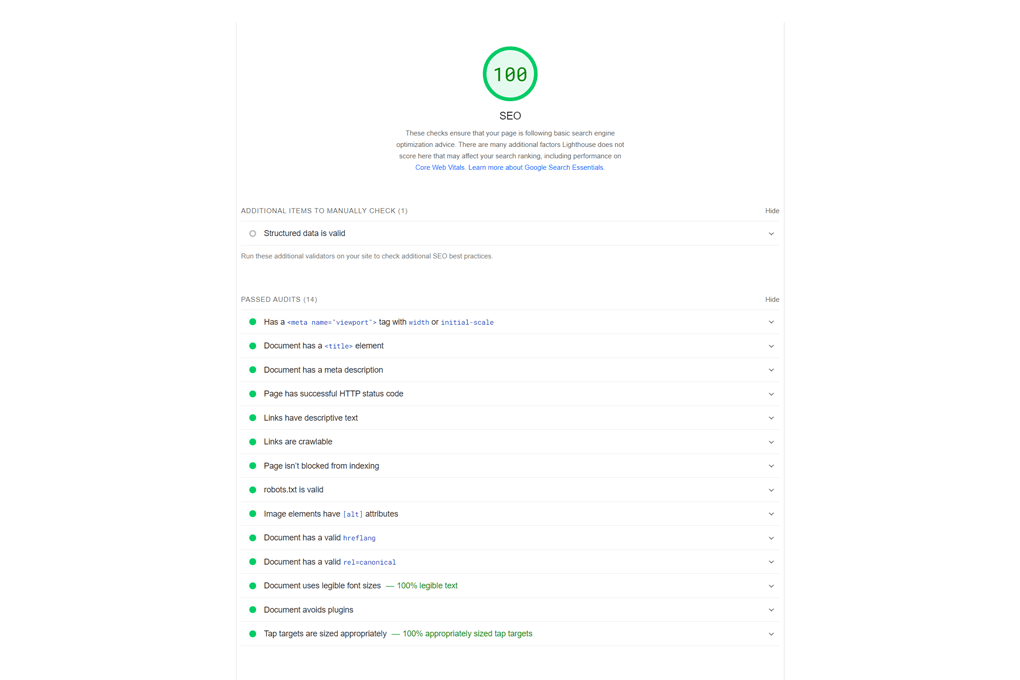 Screenshot with a web page with all On-Page SEO Checklist