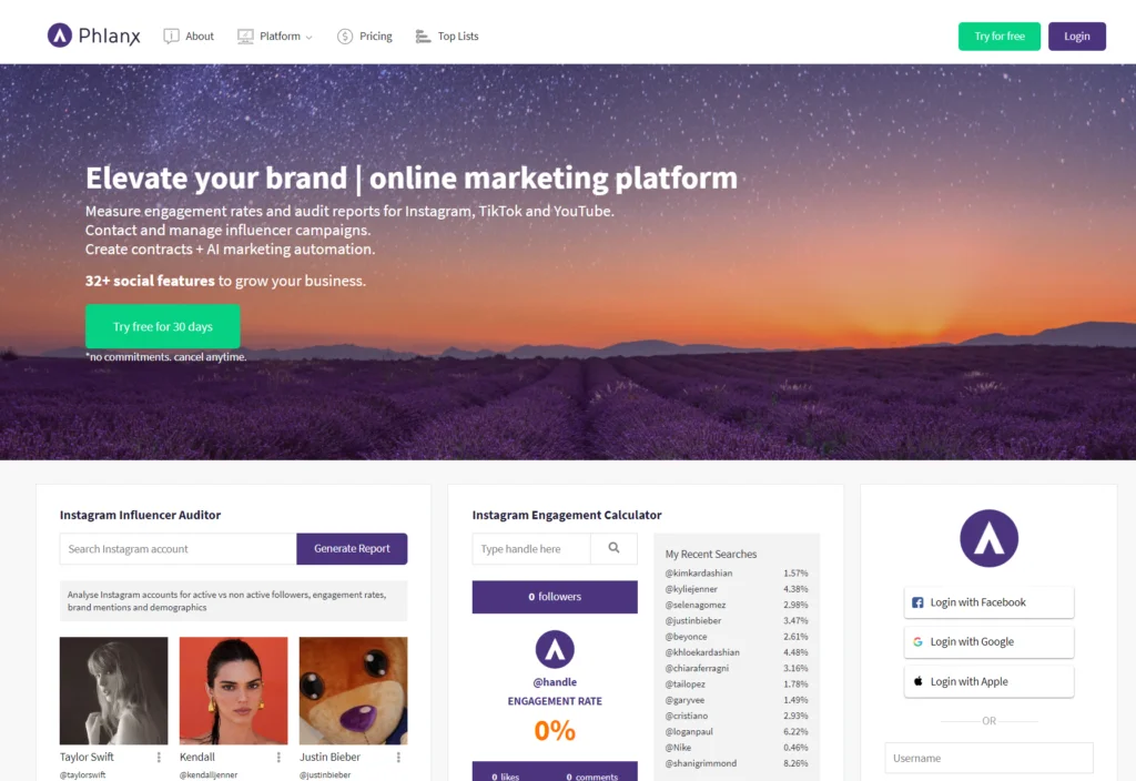 Phlanx homepage screenshot
