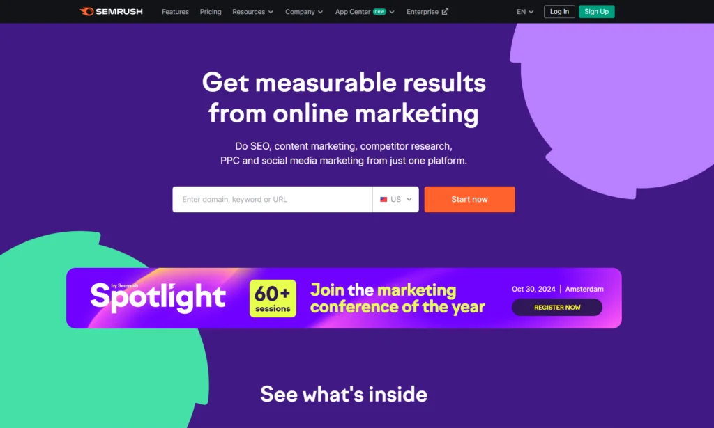 SEMRUSH home page screenshot